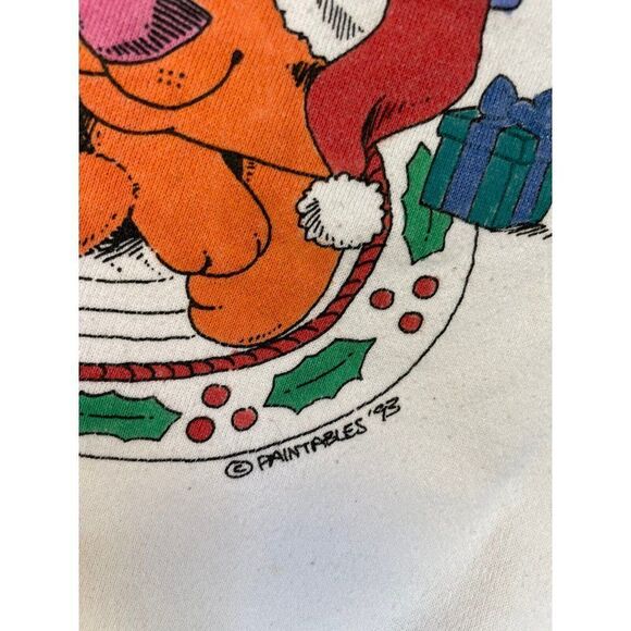 VINTAGE Cat Mouse Holiday 1993 Crewneck Sweatshirt Men XL White USA 90s - Picture 3 of 7